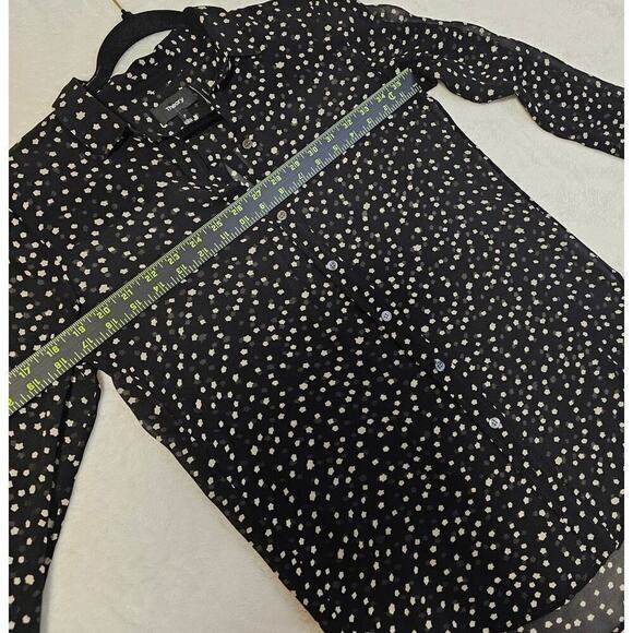 Theory SzP Black 100% Silk w cream dot pattern. Lightweight. Sheer. Career. Work - Picture 5 of 13